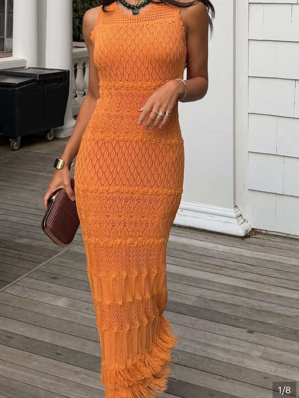 Torn by Ronny Kobo Open-Back Crochet Maxi Dress - Orange - Picture 2 of 8